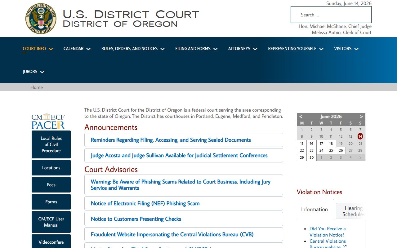 Multnomah County court records federal district court comparison