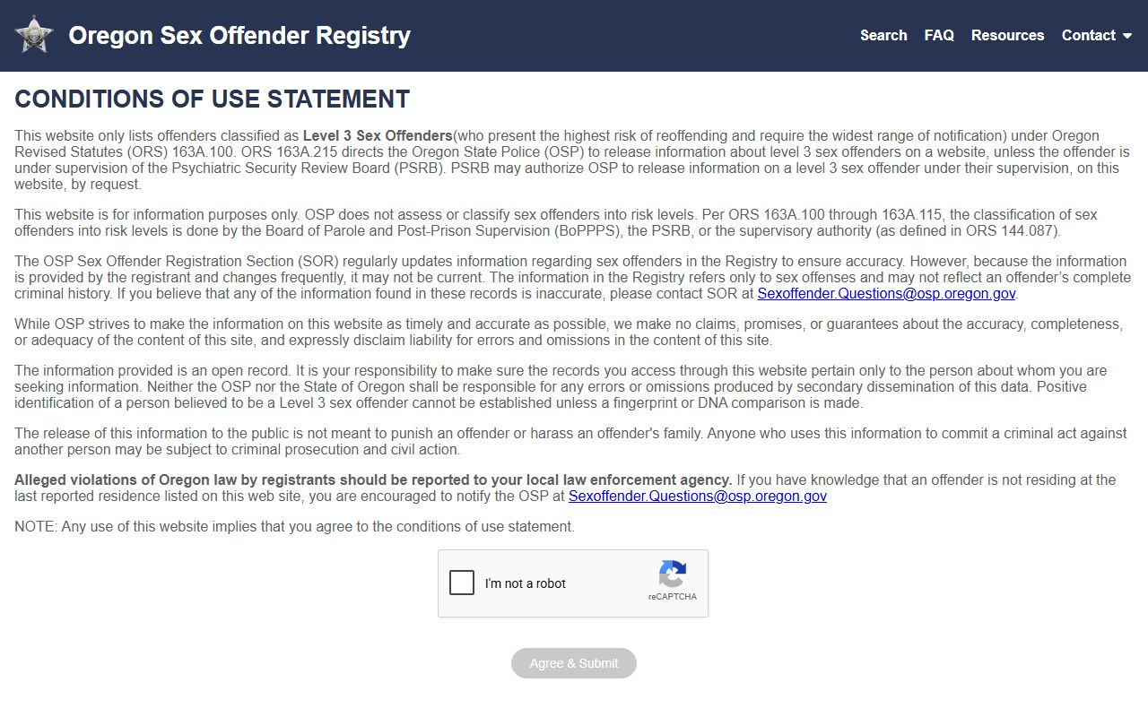Multnomah County arrest records and court charges Oregon State Police registry