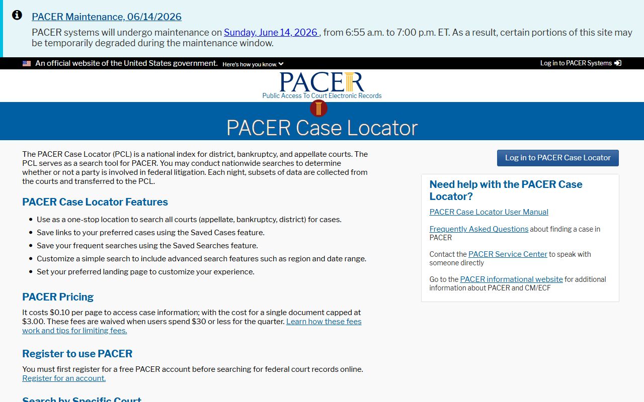 Multnomah County court dockets PACER federal case locator