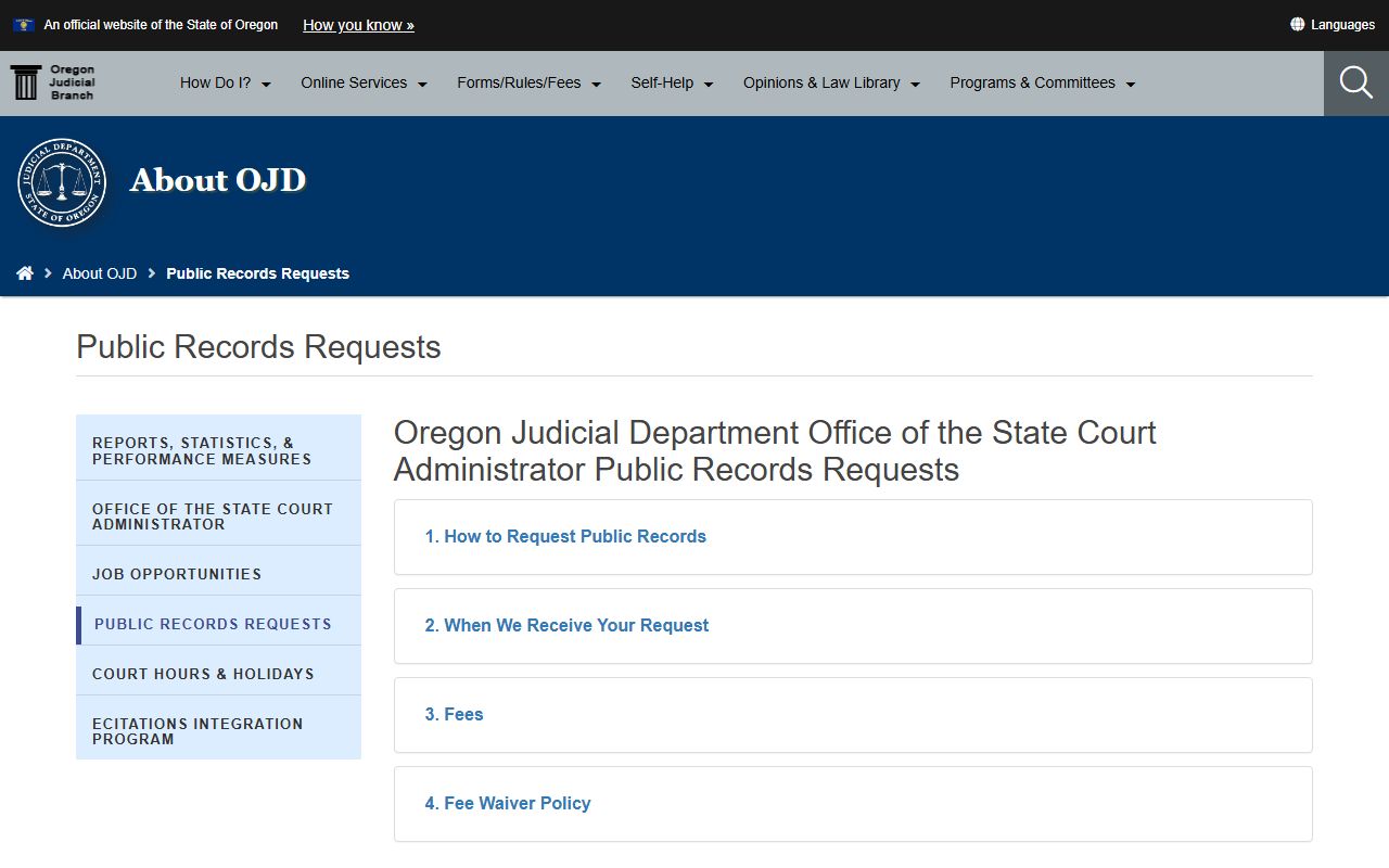 Multnomah County court records OJD public records request process
