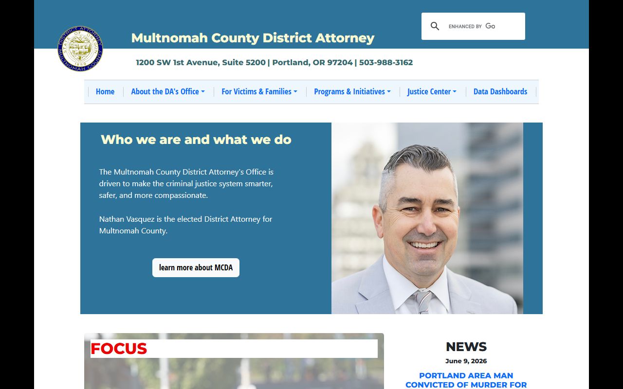 Multnomah County criminal court records District Attorney home