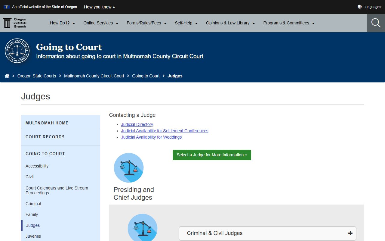Multnomah County Circuit Court presiding and chief judges