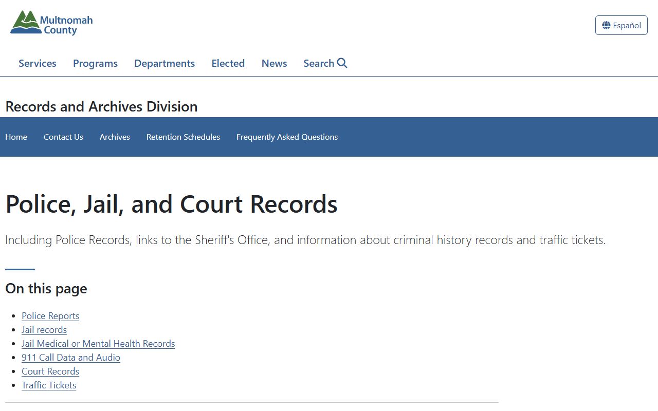Multnomah County warrant and court records routing information
