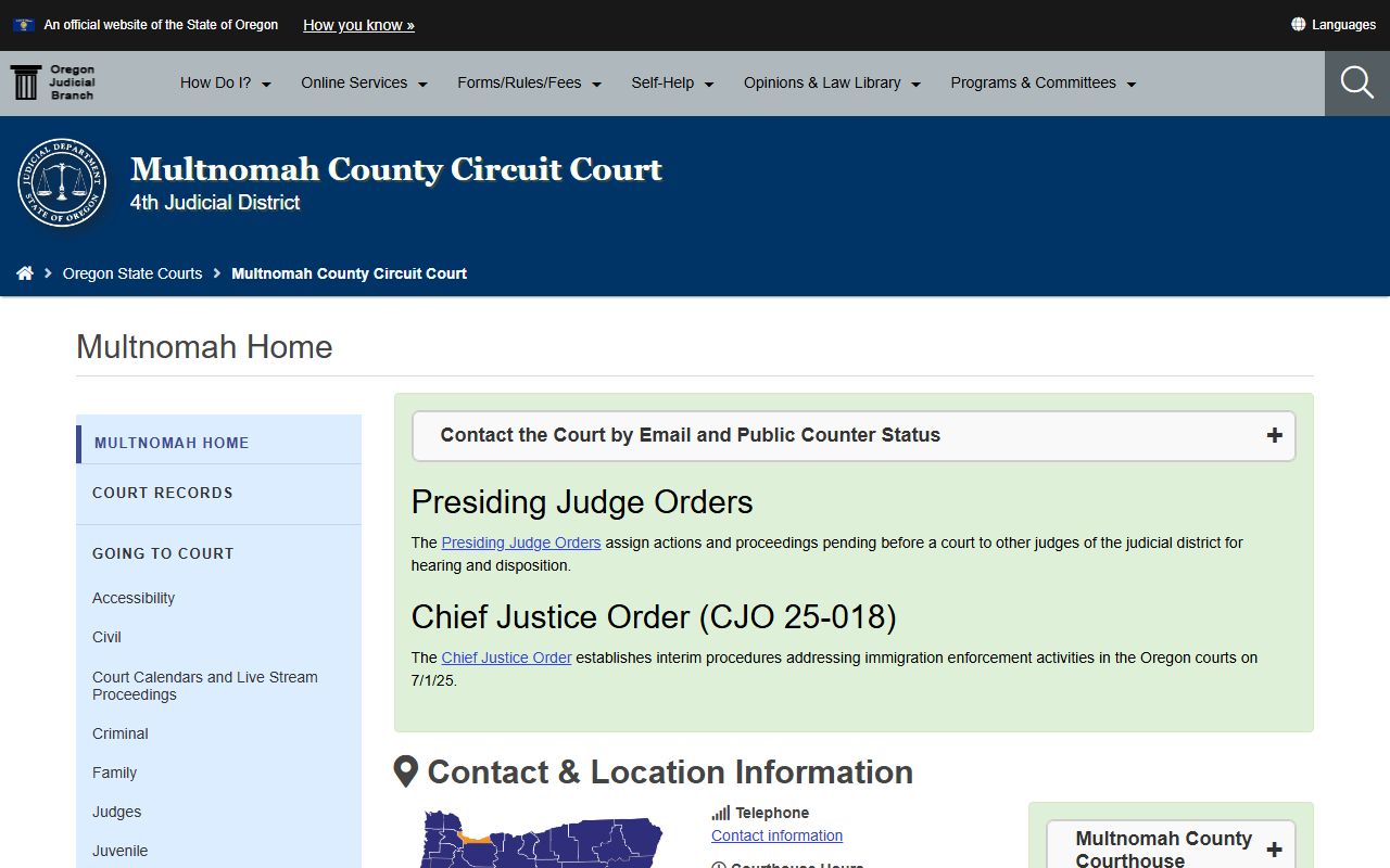 Multnomah County court records Circuit Court home page