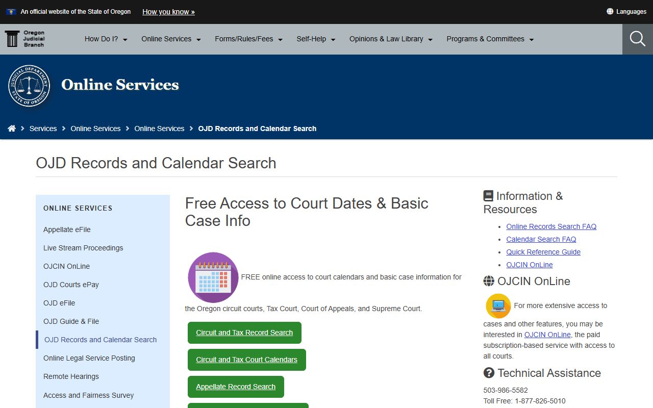 Multnomah County court records OJD records and calendar search