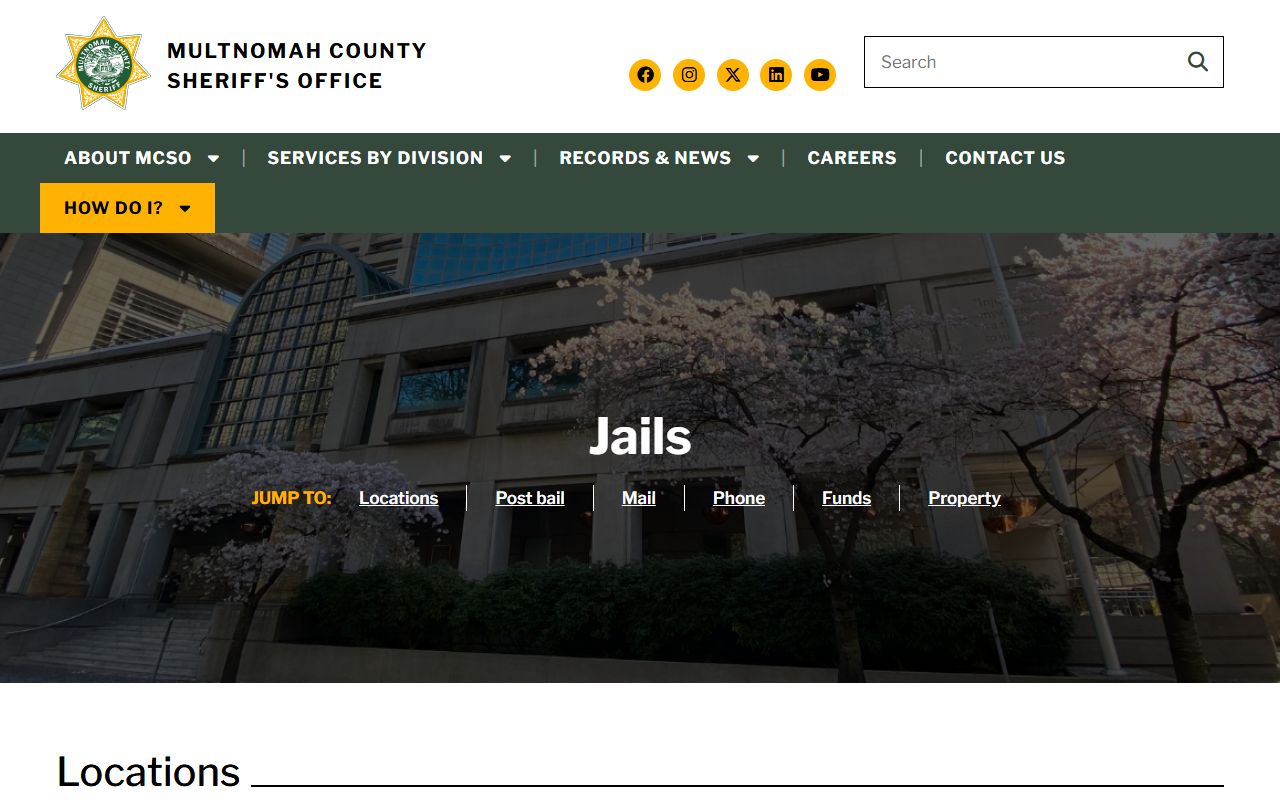 Multnomah County inmate records MCSO jail locations and bail instructions