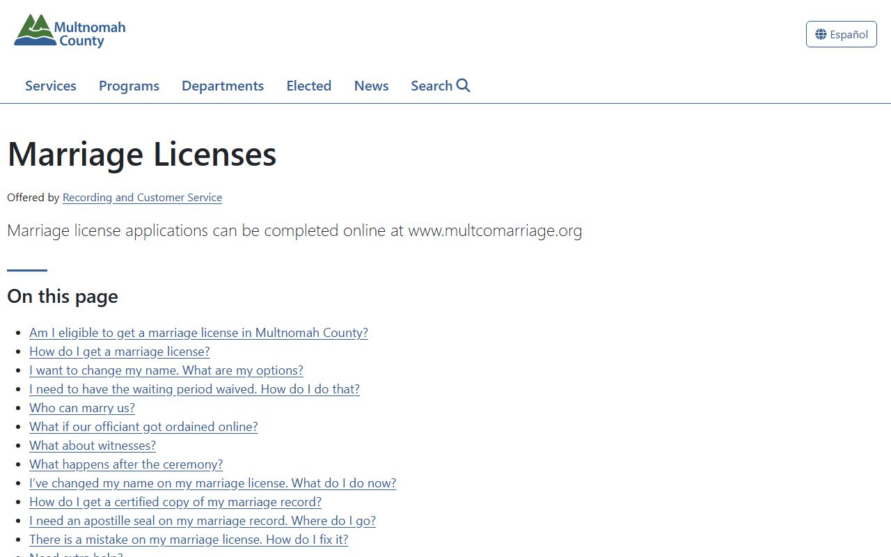 Multnomah County marriage records marriage license instructions