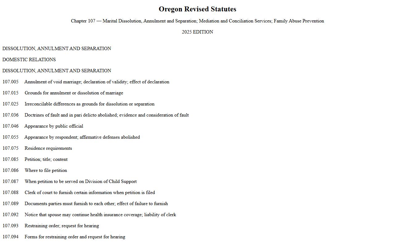 Multnomah County divorce records Oregon dissolution statute