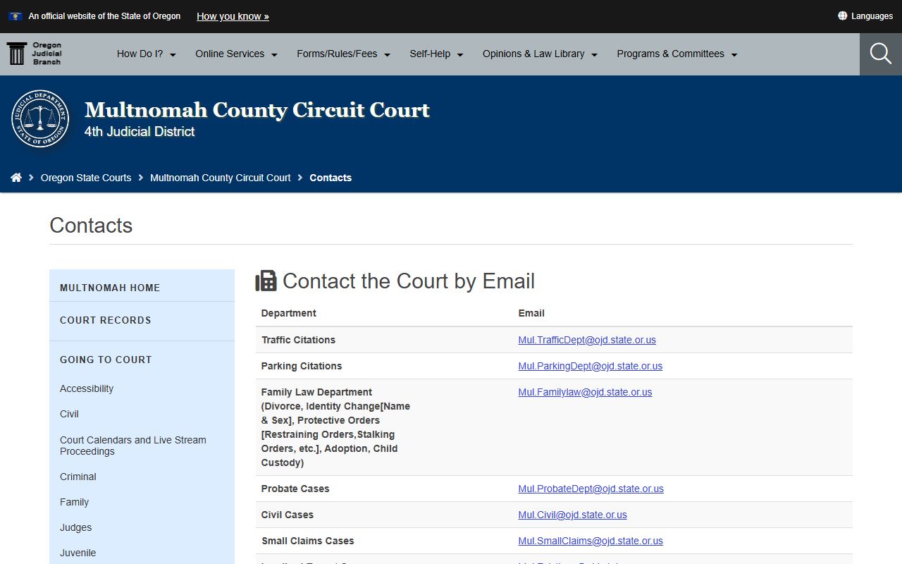 Multnomah County probate records court department contacts