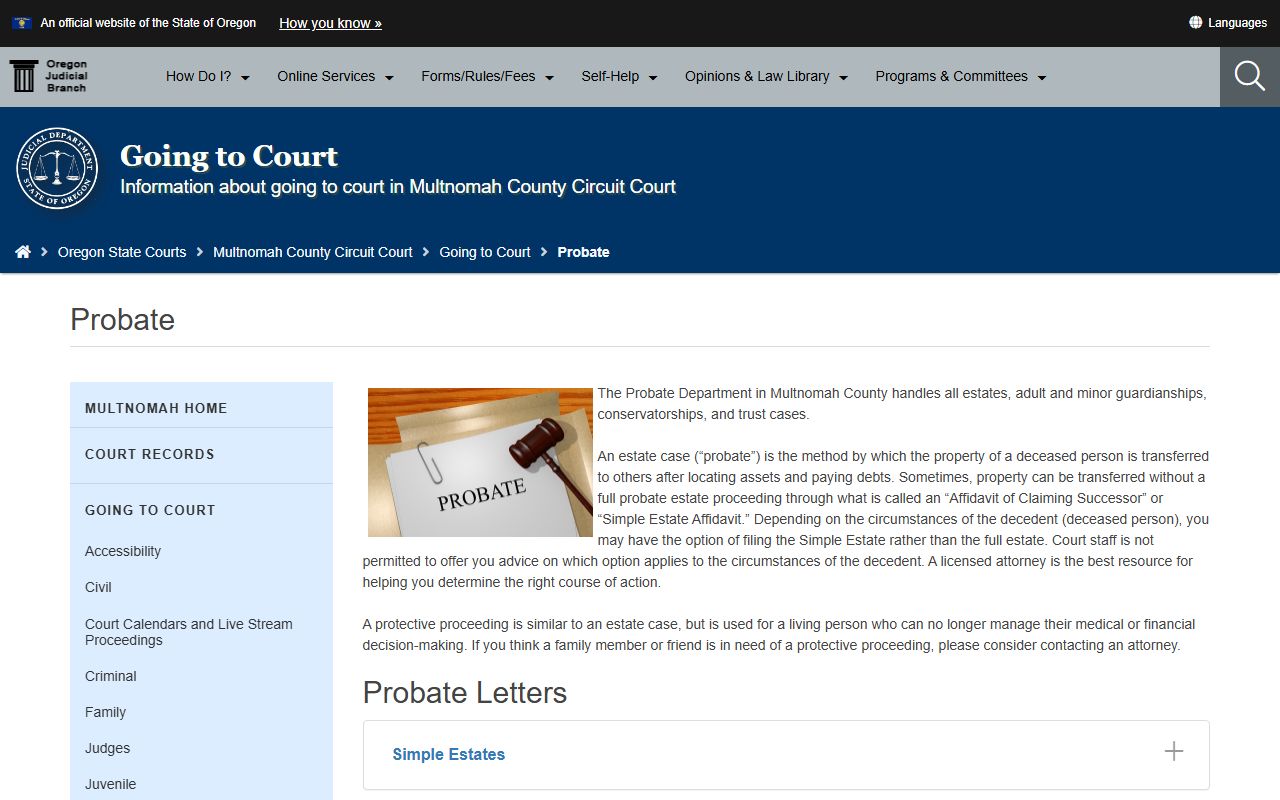 Multnomah County probate records Probate Department