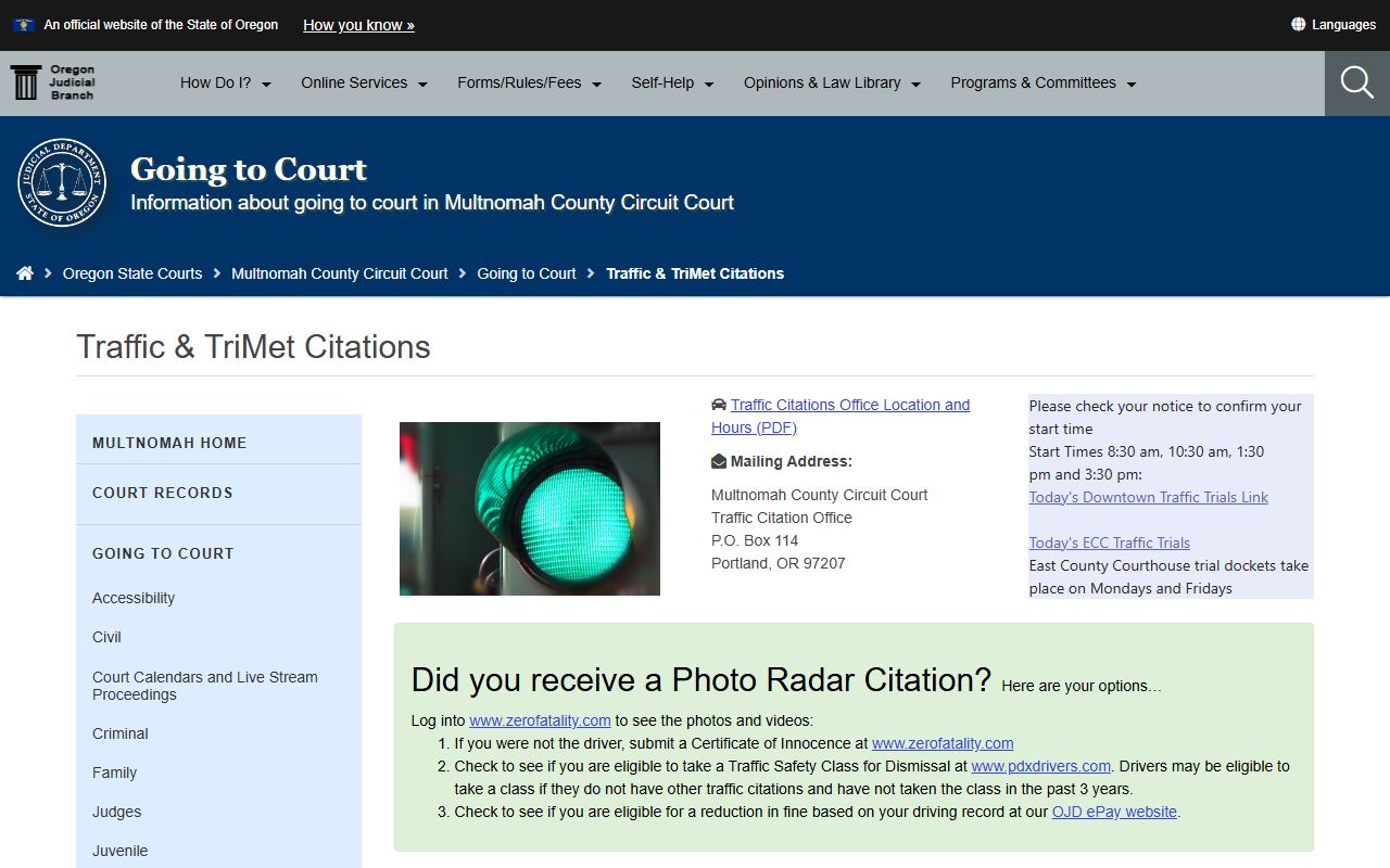 Multnomah County traffic court records Multnomah traffic and TriMet citation process